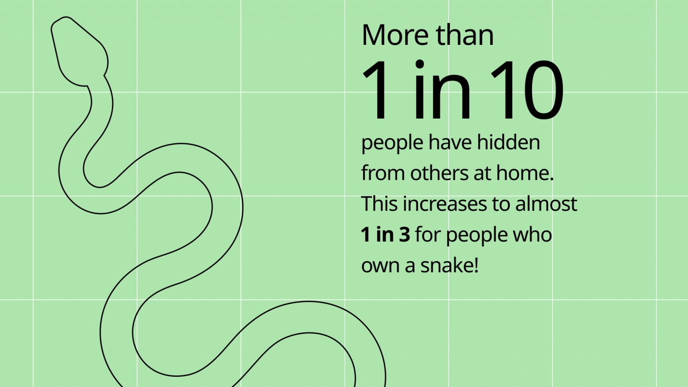 More than  1 in 10  people have hidden from others at home. This increases to almost 1 in 3 for people who own a snake!