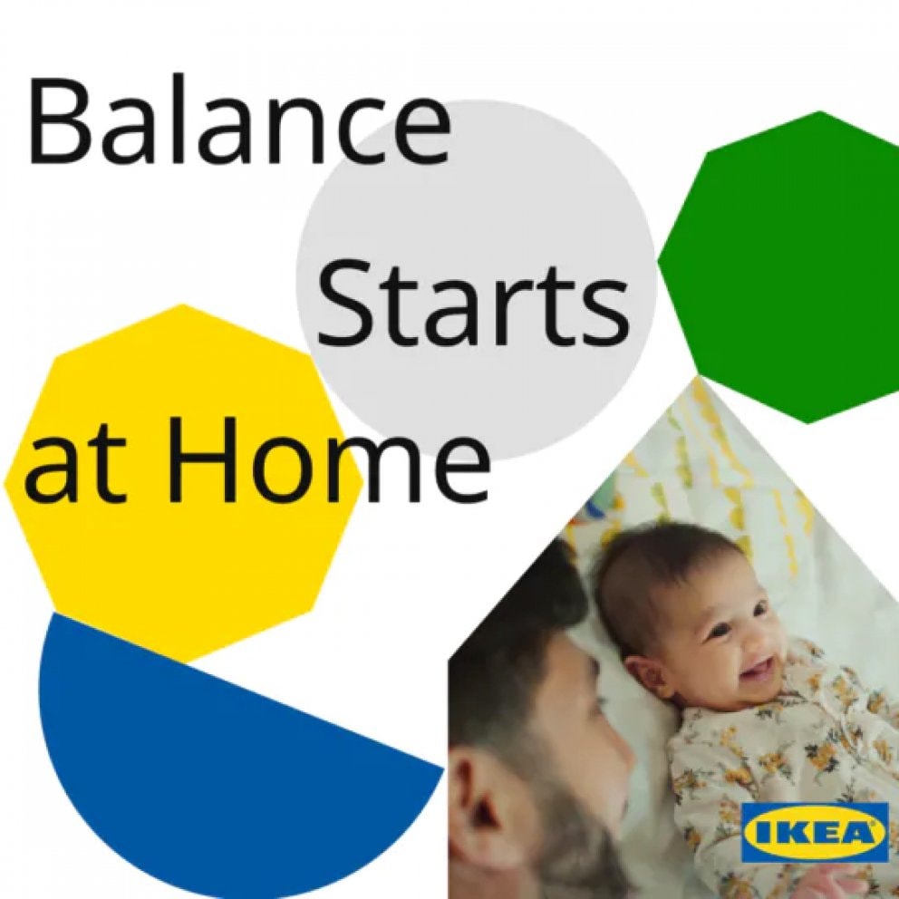 Report cover, featuring shapes balancing on an image of a man and his baby