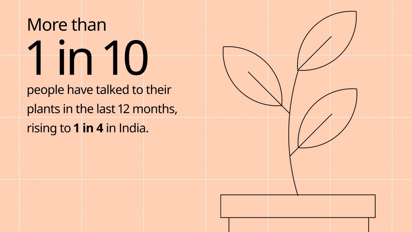 More than  1 in 10  people have talked to their plants in the last 12 months, rising to 1 in 4 in India.