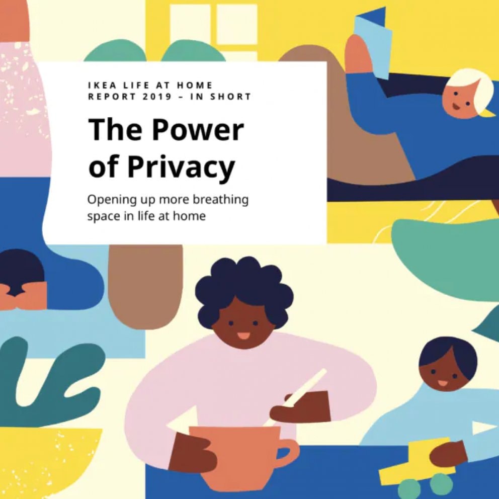 Power of Privacy report cover. Colourful illustration of people in their home.